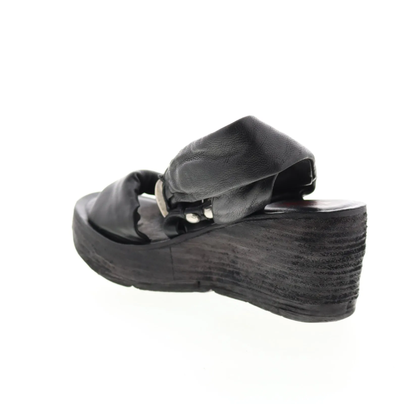 A.S.98 Nolie 528078-201 Womens Black Leather Sandals Wedges Shoes