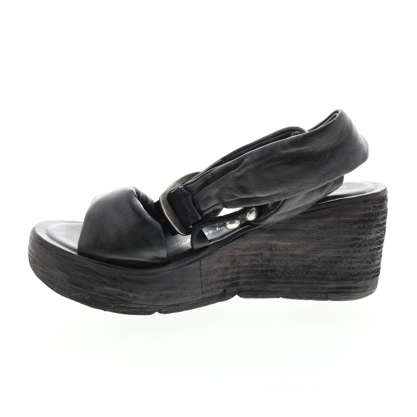 A.S.98 Nolie 528078-201 Womens Black Leather Sandals Wedges Shoes