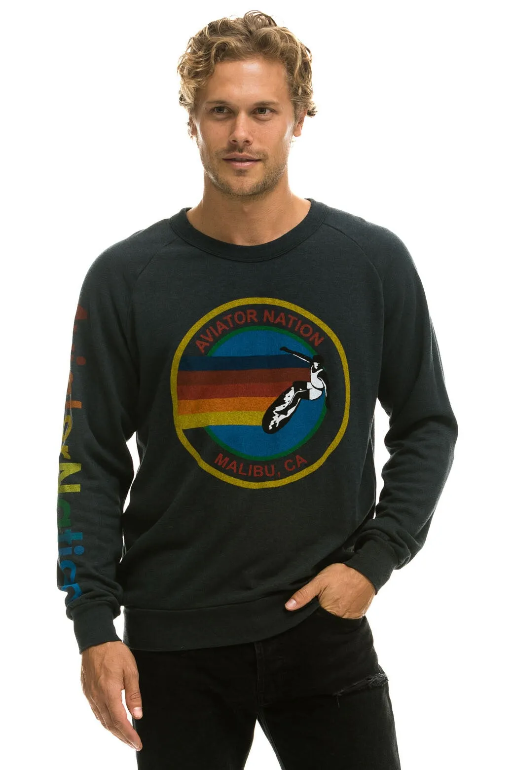 AVIATOR NATION MALIBU CREW SWEATSHIRT - CHARCOAL