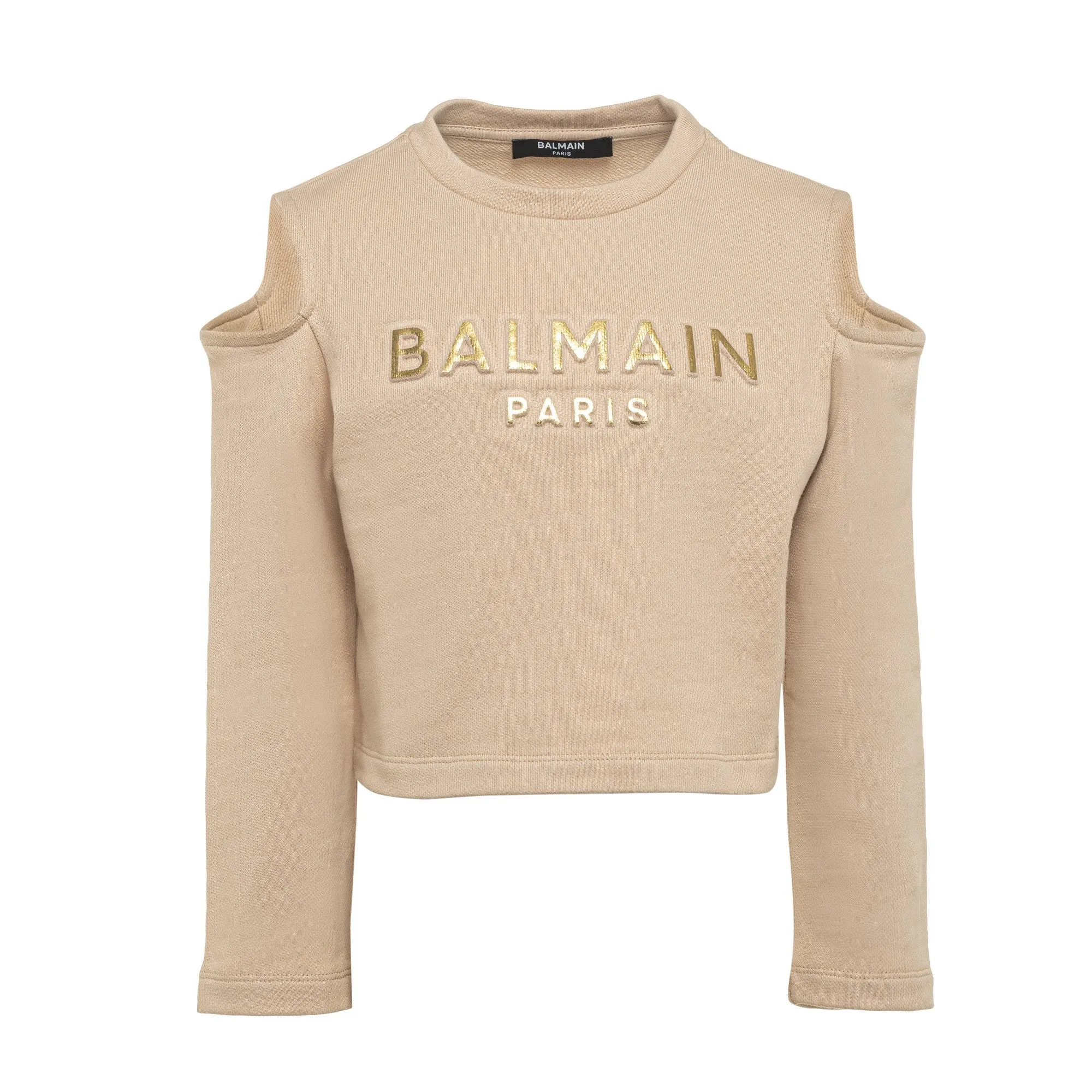 Balmain Beige Cut-Off Shoulder Top