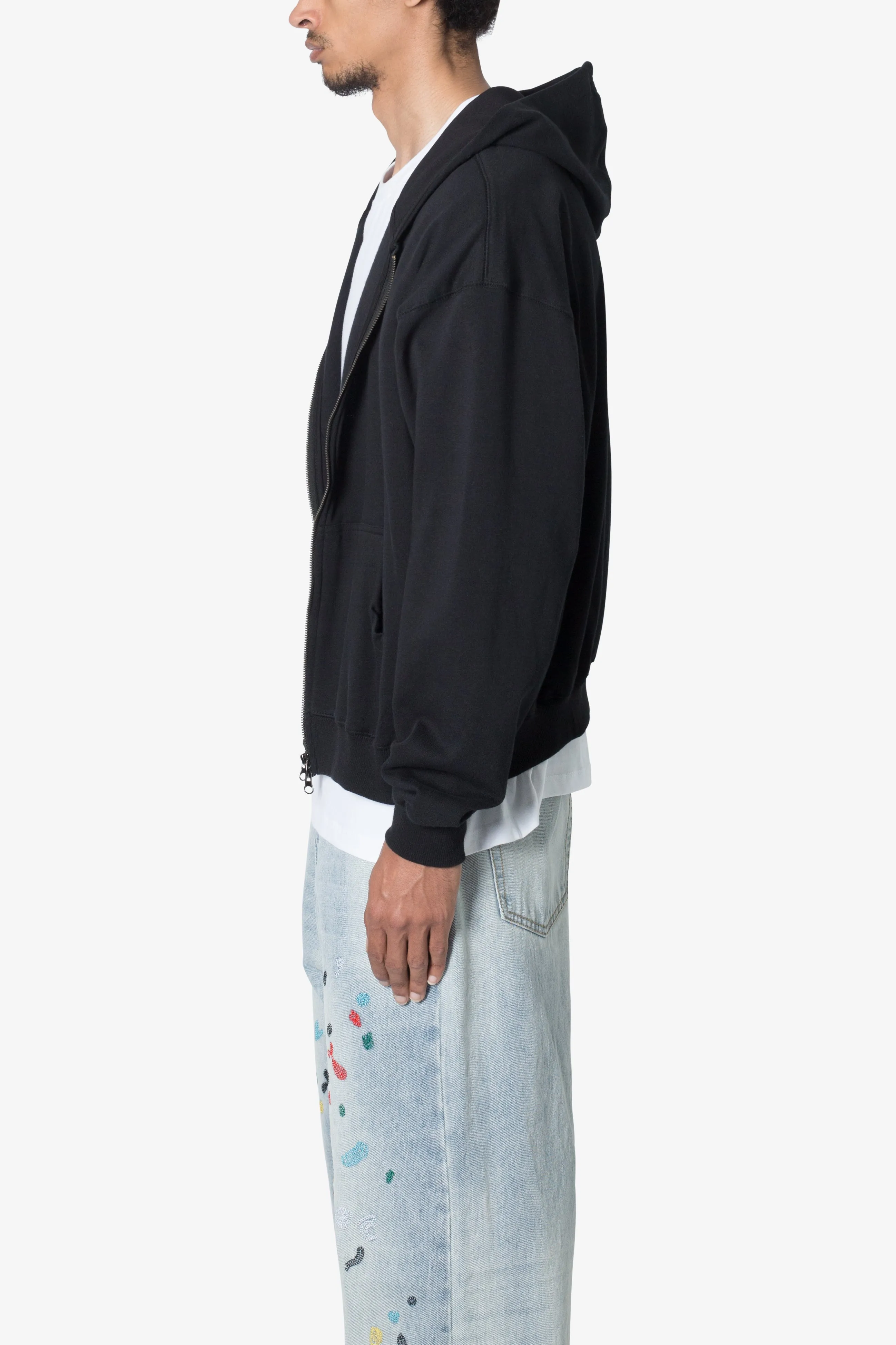 Basic Zip Up Hoodie - Black