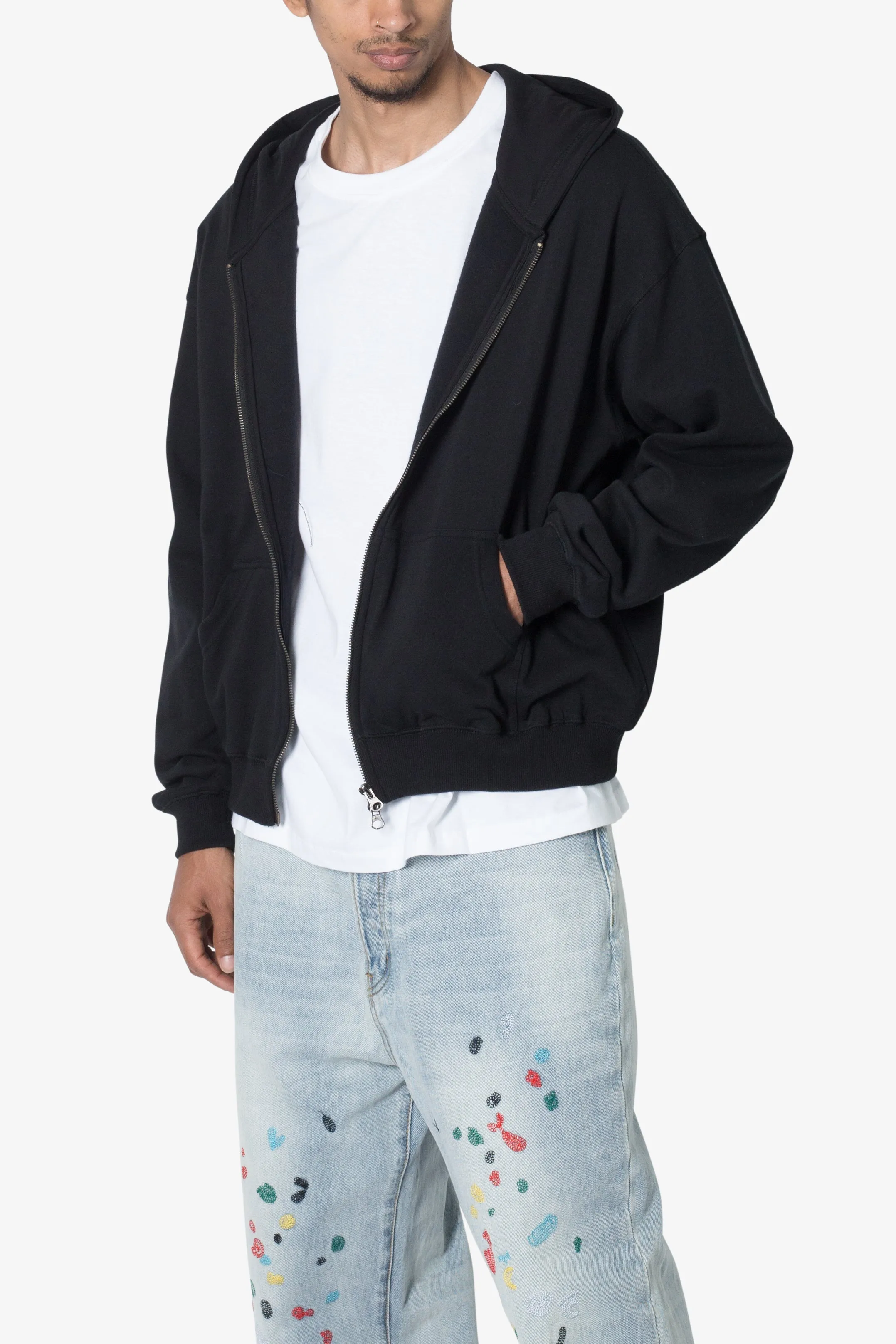 Basic Zip Up Hoodie - Black