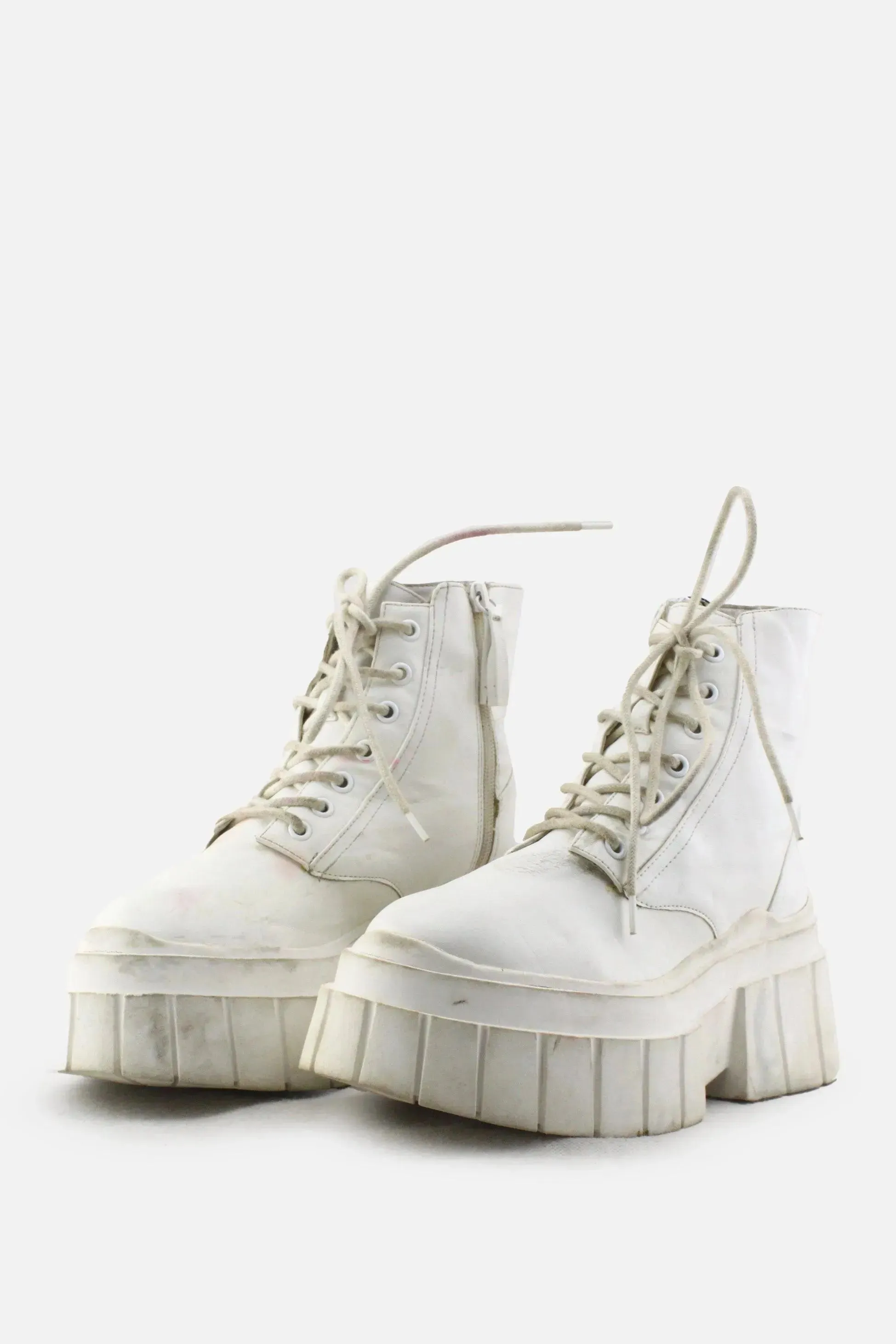 Bershka Zipper Laces Combat Ankle Boots | 100% Authetic Leather