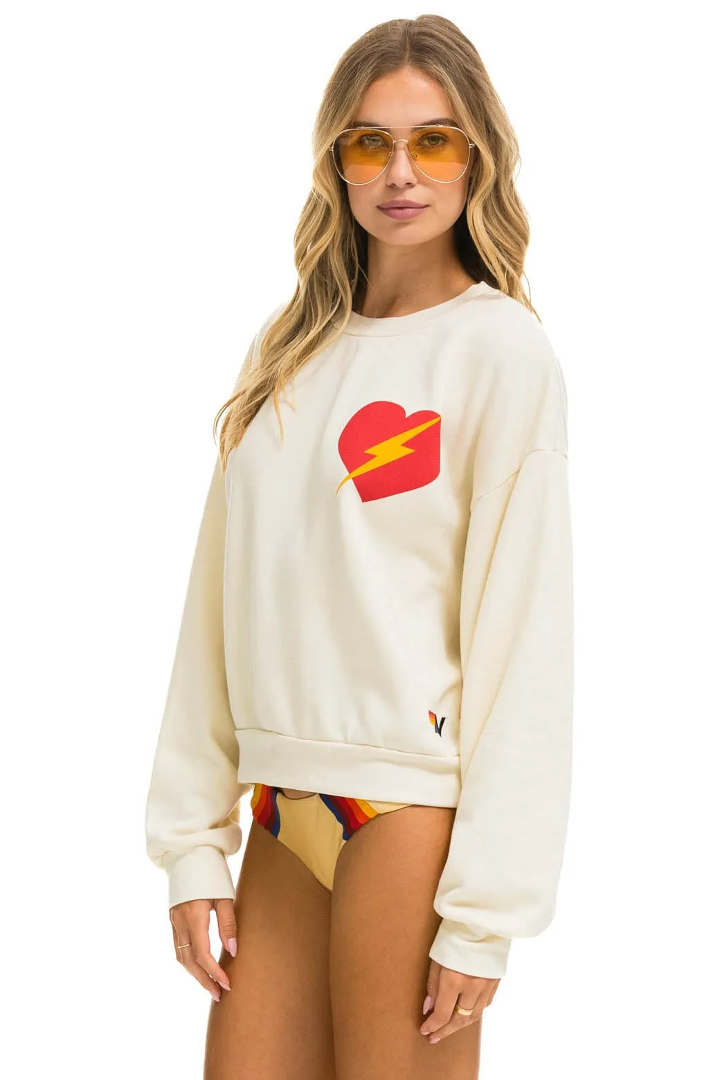 BOLT HEART RELAXED CREW SWEATSHIRT - VINTAGE WHITE