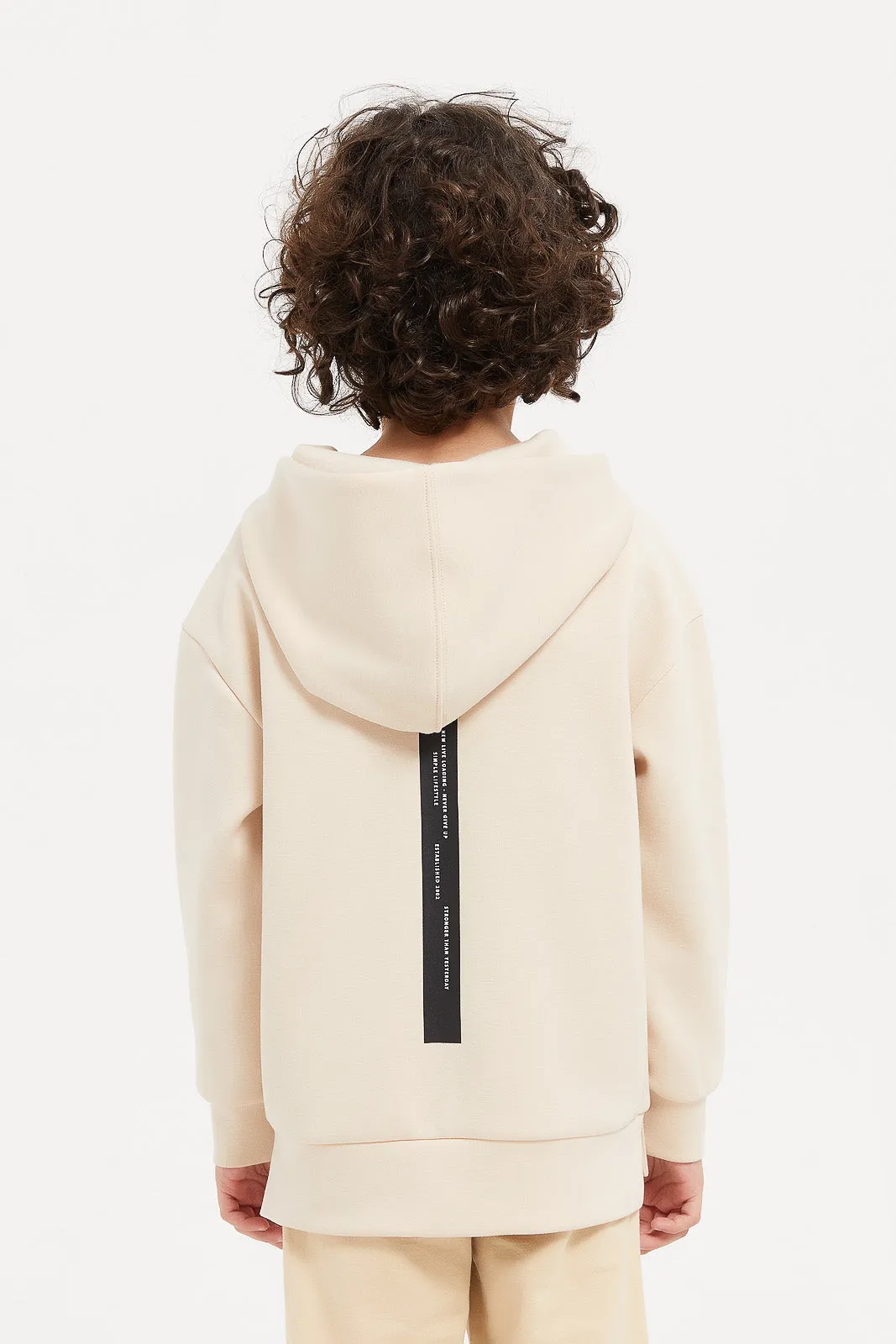 Boys Beige Oversized Hooded Sweatshirt