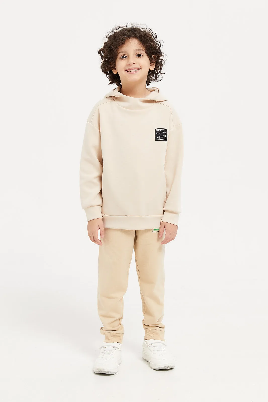 Boys Beige Oversized Hooded Sweatshirt