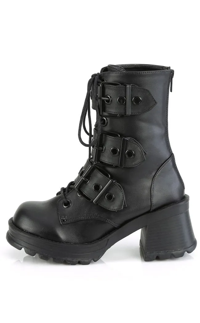 BRATTY-118 Black Buckled Combat Ankle Boots