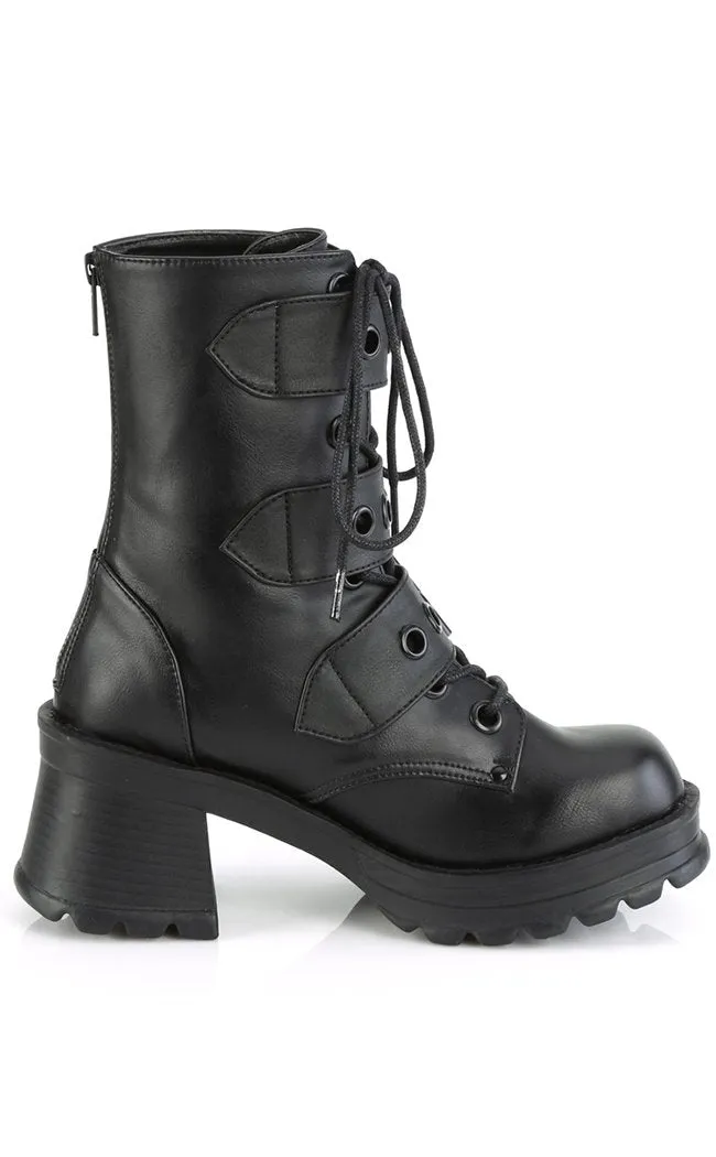 BRATTY-118 Black Buckled Combat Ankle Boots