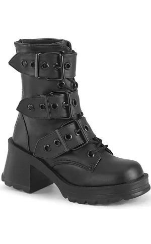 BRATTY-118 Black Buckled Combat Ankle Boots