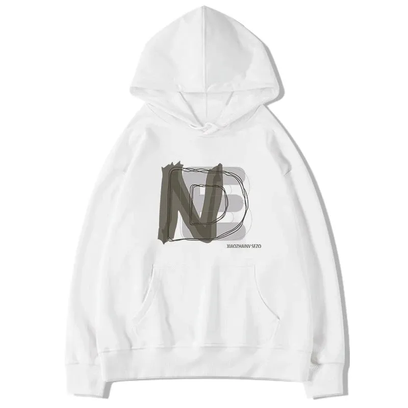 Casual Hooded Pullover Basic Letter Printing Women Hoodies Winter Chic Drawstring Simple Loose Fashion Top Female Hoodies