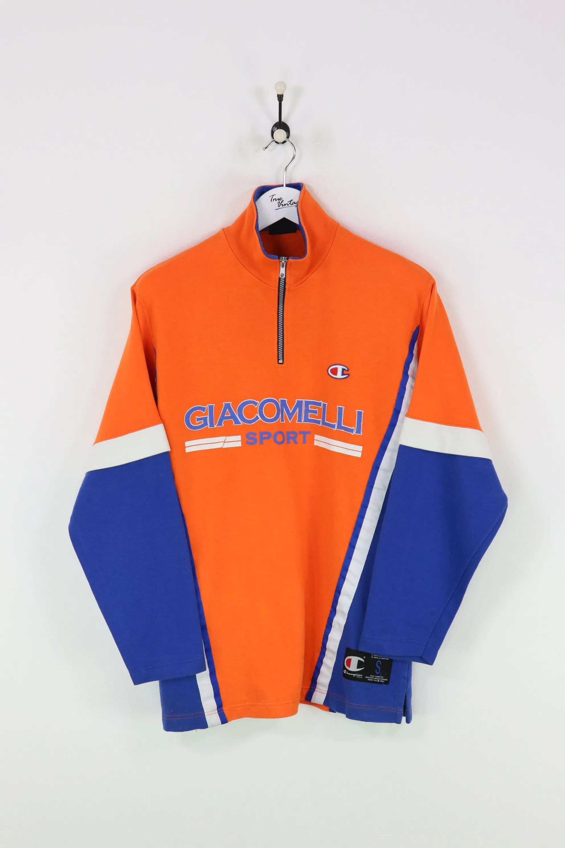 Champion 1/4 Zip Sweatshirt Orange/Blue Medium