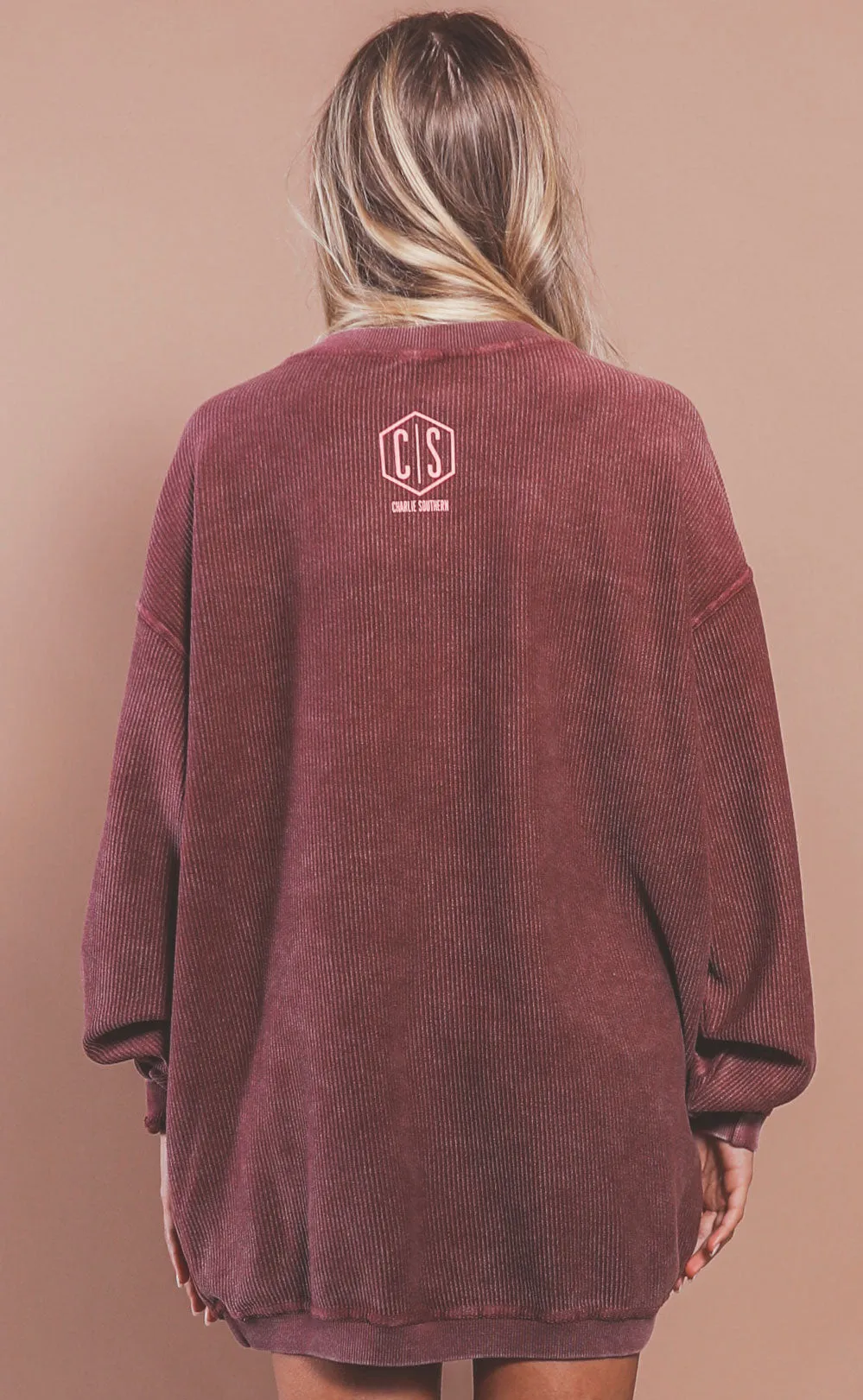 charlie southern: howdy corded sweatshirt - maroon