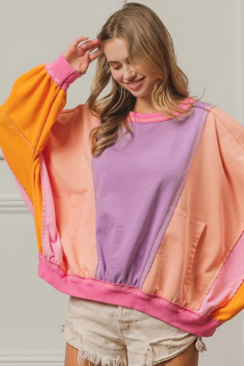 Color Block Exposed Seam Sweatshirt