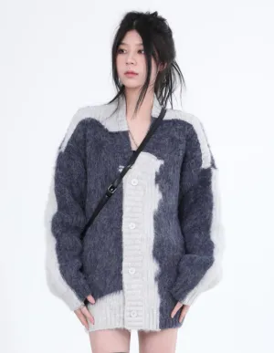 Color Block Fuzzy Knit Cardigan