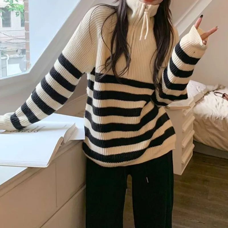 Color Block Stripe Zip Up Pullover