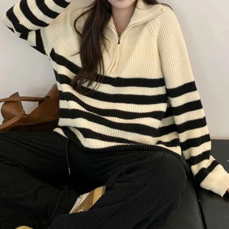 Color Block Stripe Zip Up Pullover