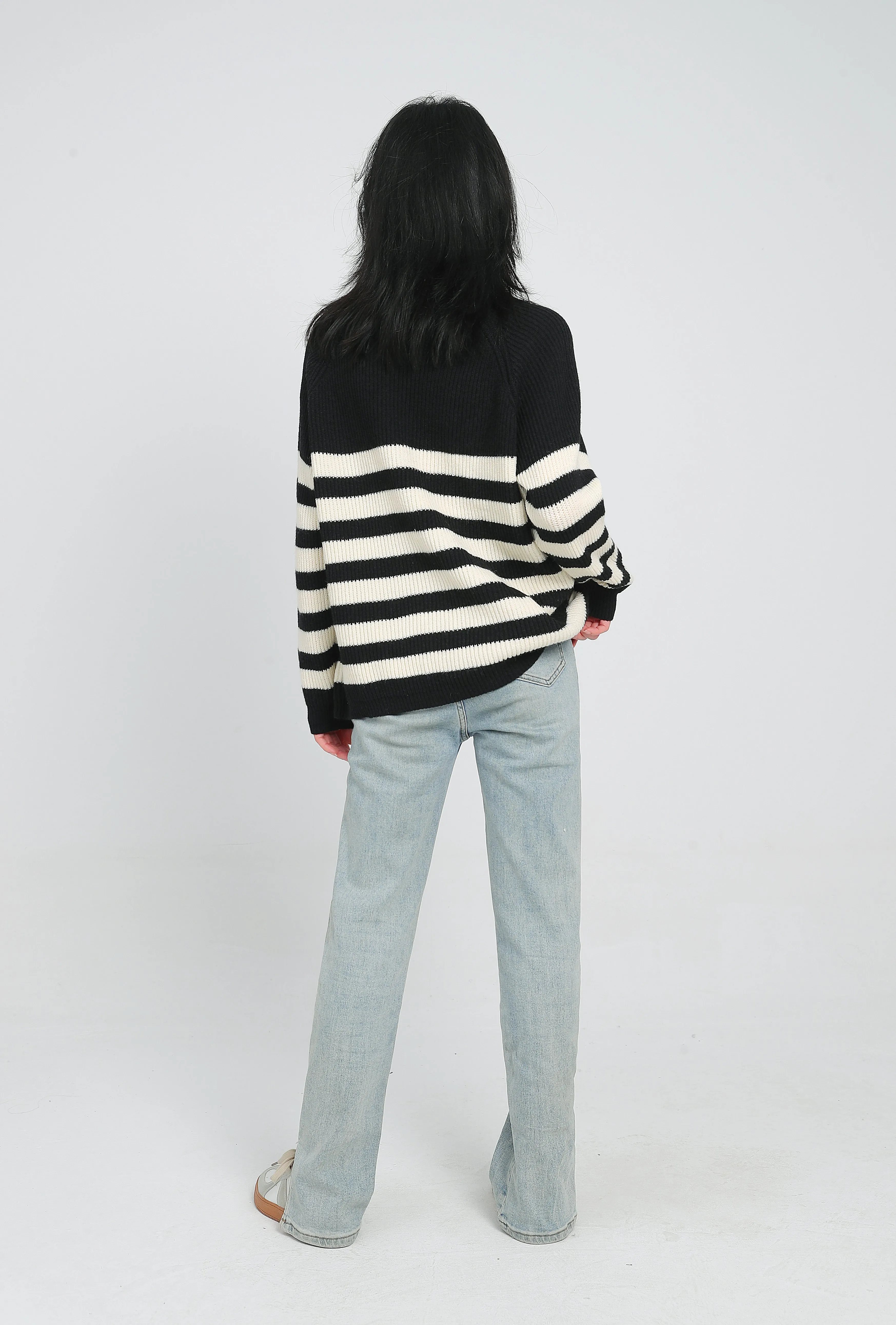 Color Block Stripe Zip Up Pullover