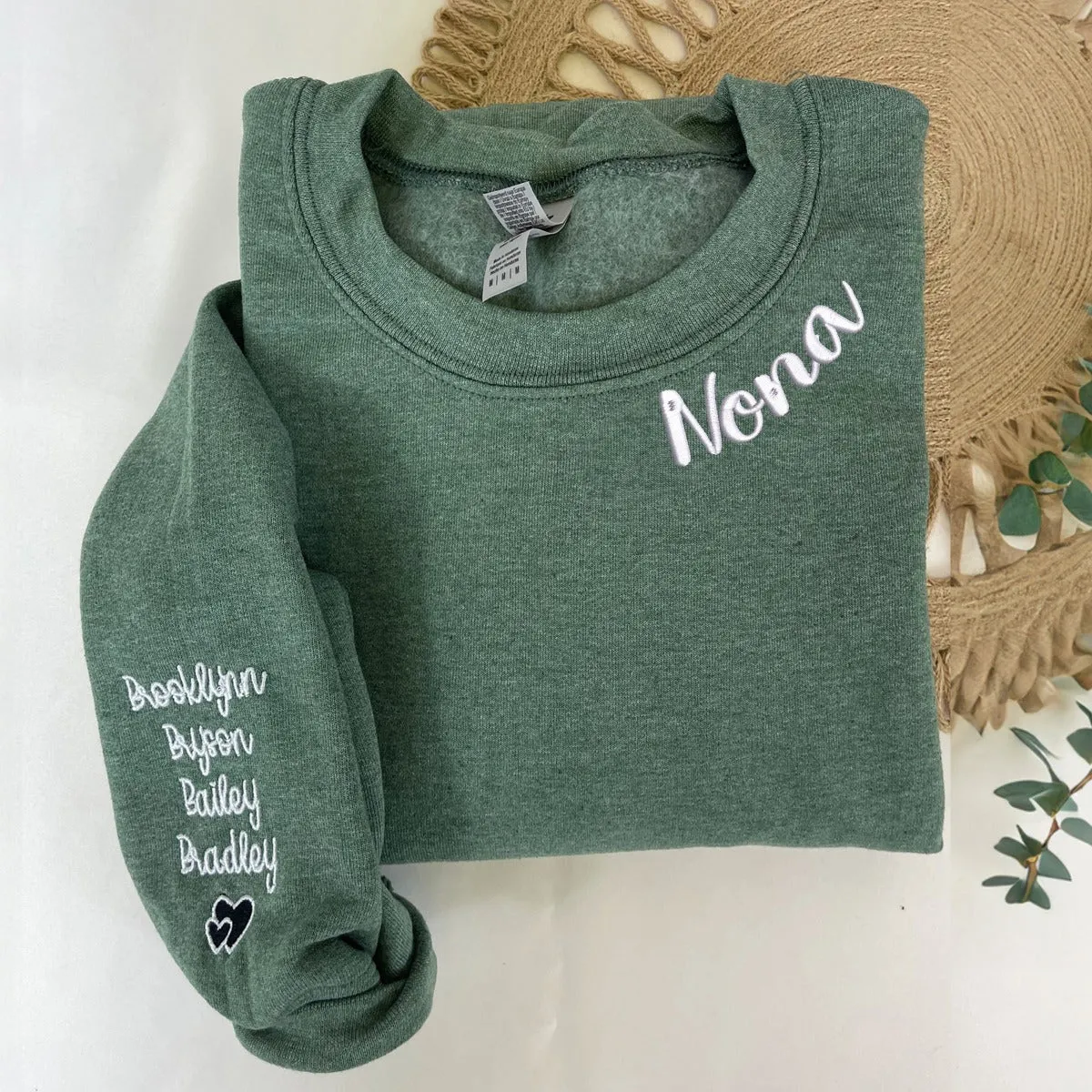 Custom Embroidered Nona Sweatshirt with GrandKids Names on Sleeve