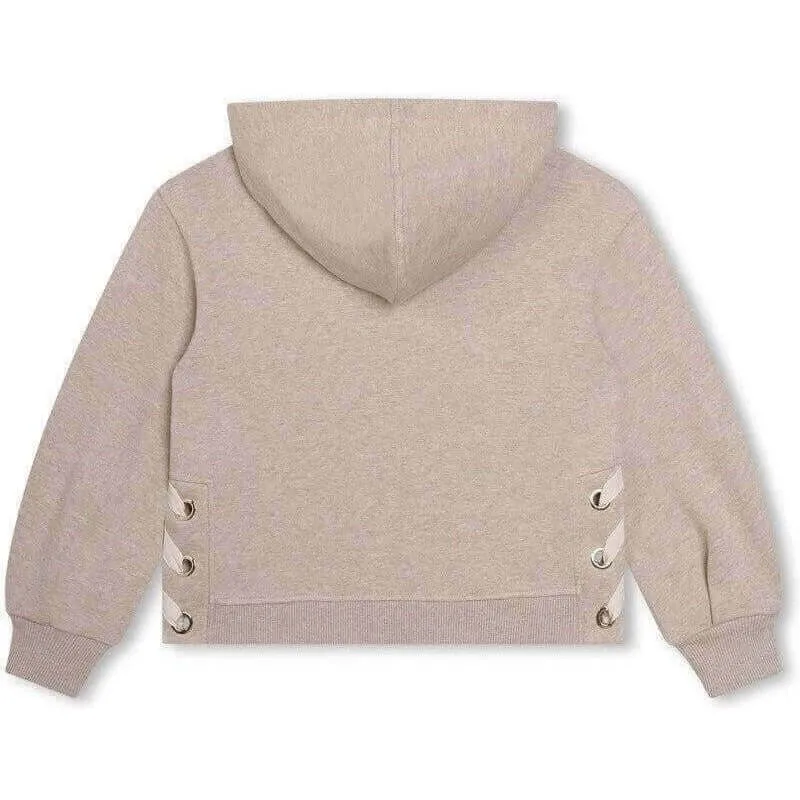 Girls Beige Sweatshirt With Side Ribbons