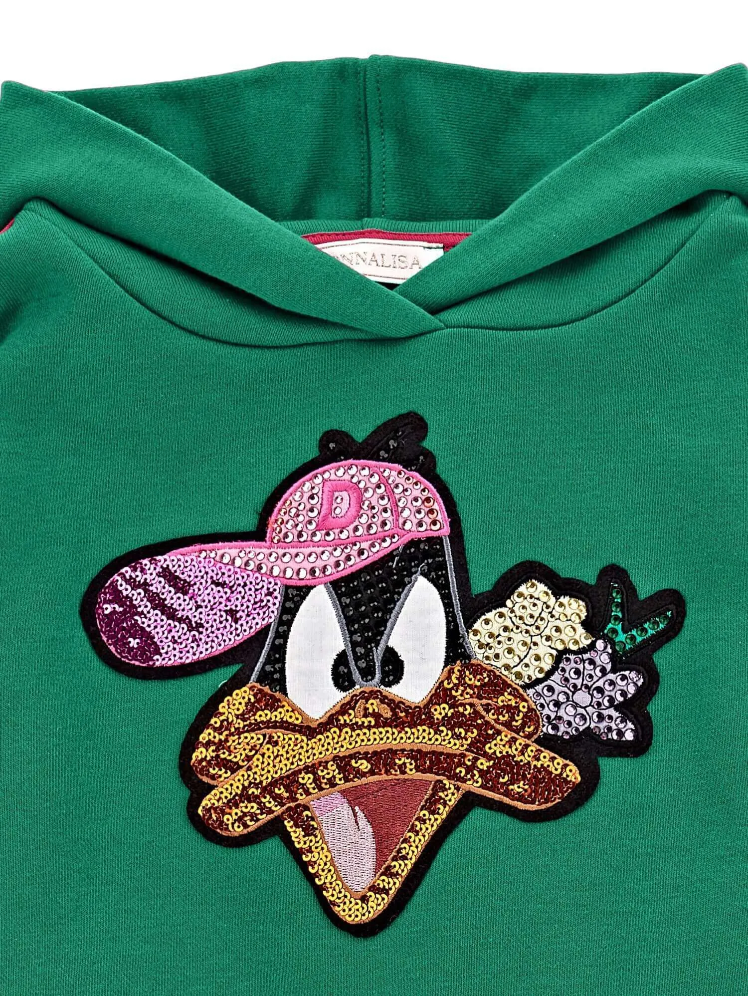 Girls Green Daffy Rhinestone Hoodie