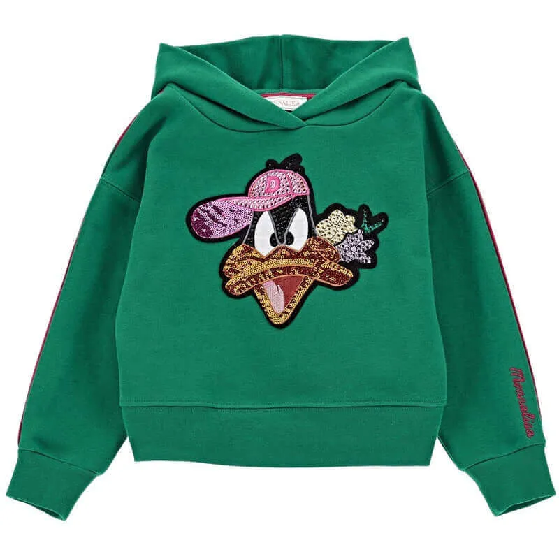 Girls Green Daffy Rhinestone Hoodie