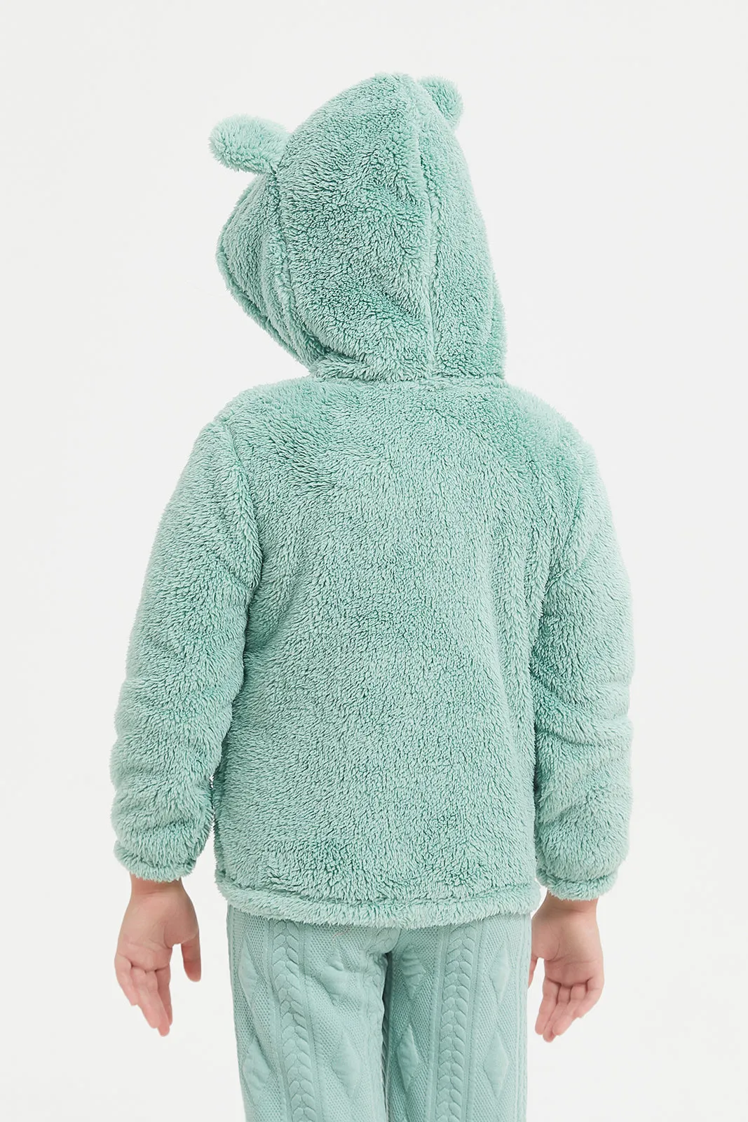 Girls Green Rabbit Fur Sweatshirt