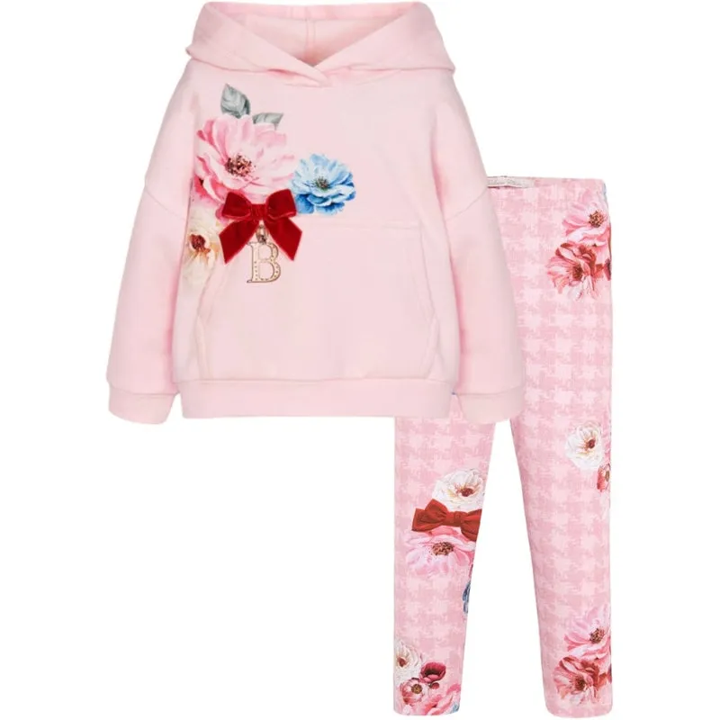 Girls Pink Flower Hoodie Set