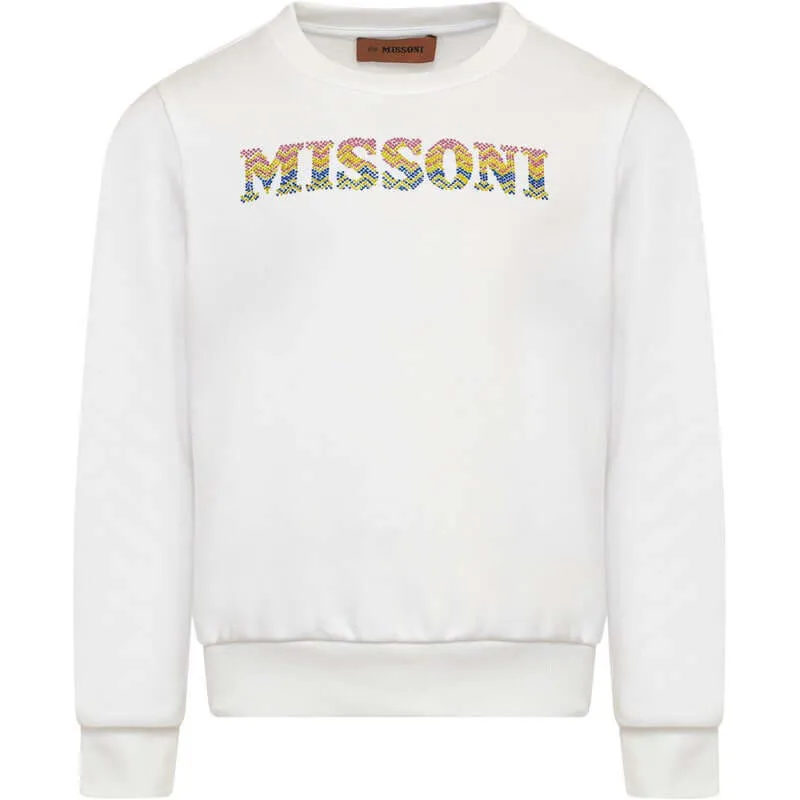 Girls White Cotton Logo Sweatshirt