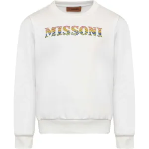 Girls White Cotton Logo Sweatshirt