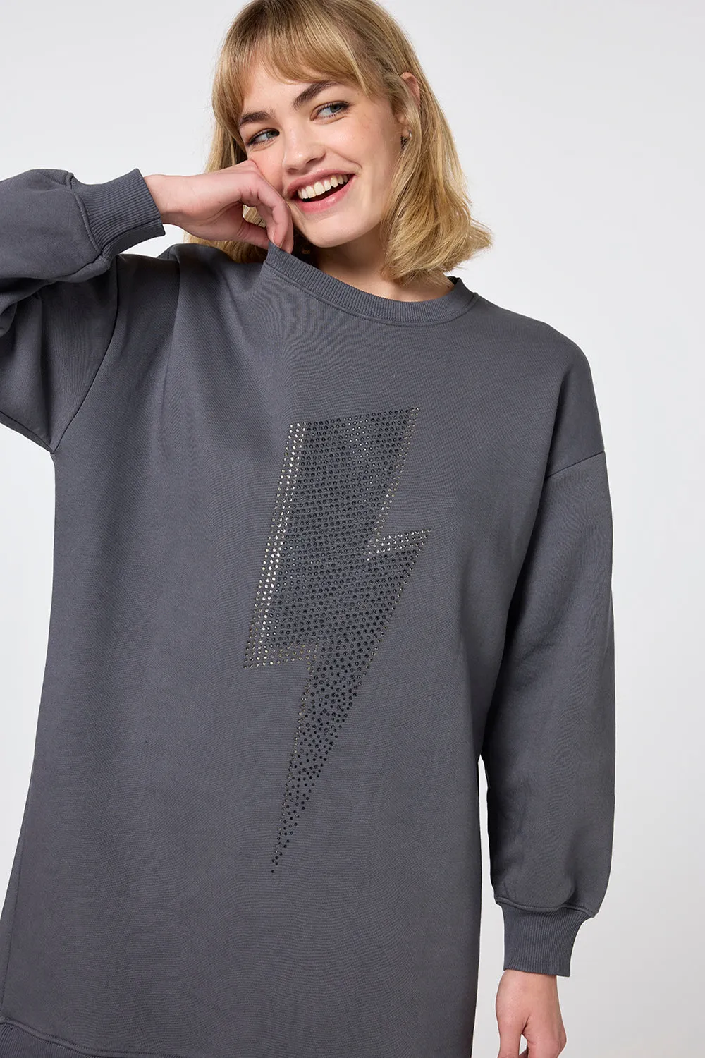 Grey with Studded Lightning Bolt Oversized Tunic