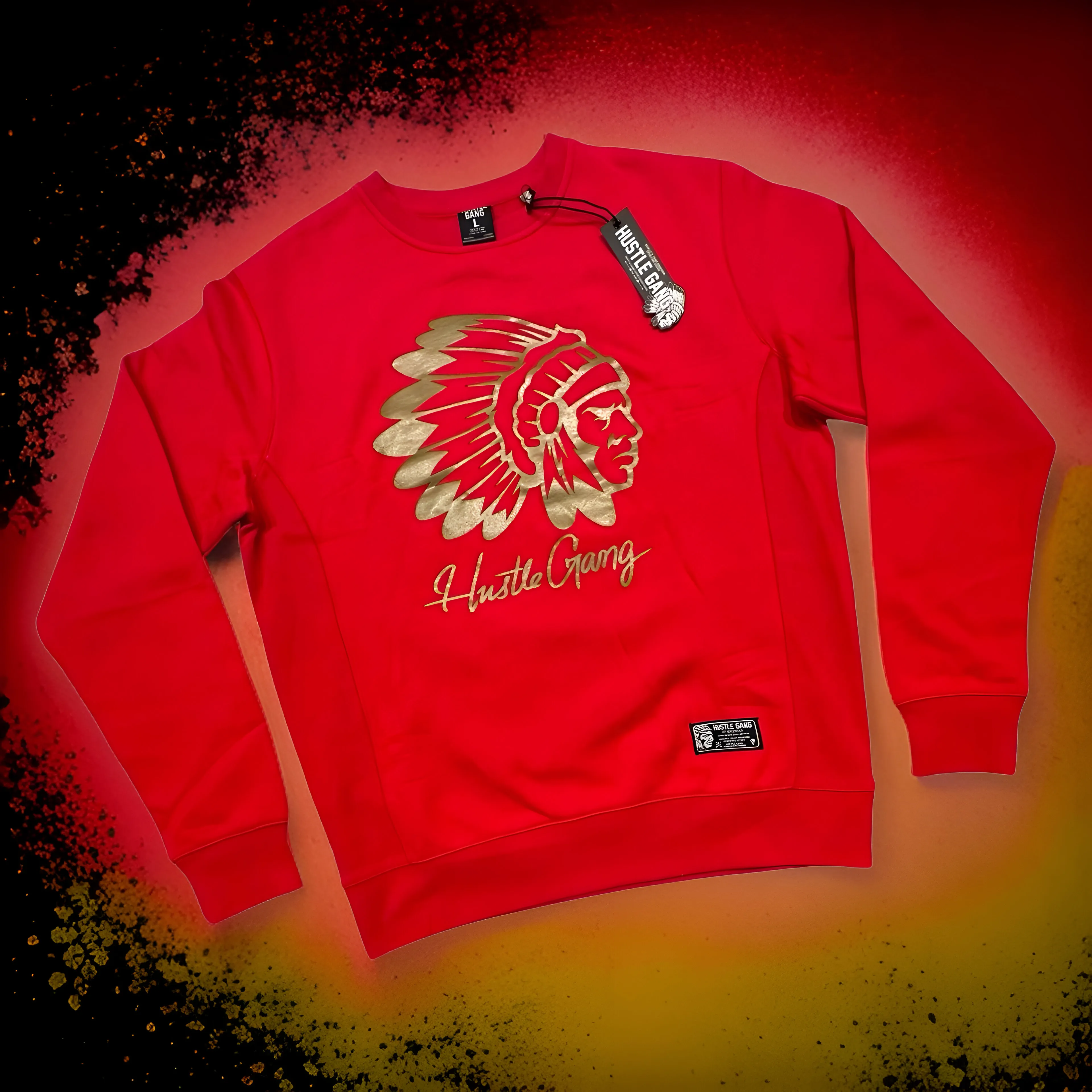 *HUSTLE GANG* (RED) ~SIMPLE CHIEF~ CREWNECK SWEATSHIRTS