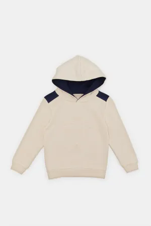 Infant Boys Cream Embossed Hooded Sweatshirt