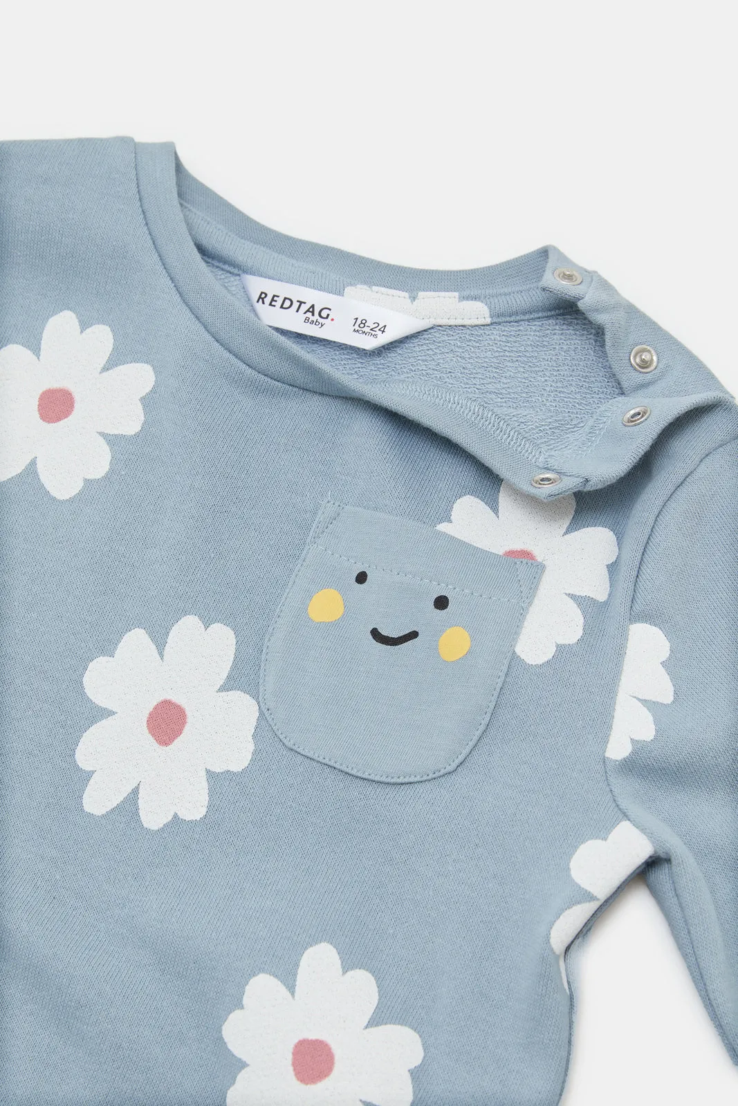 Infant Girls Blue Floral Print Sweatshirt