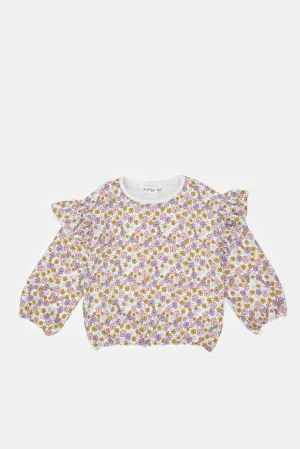 Ivory Floral Aop & Mustard Solid Sweatshirt