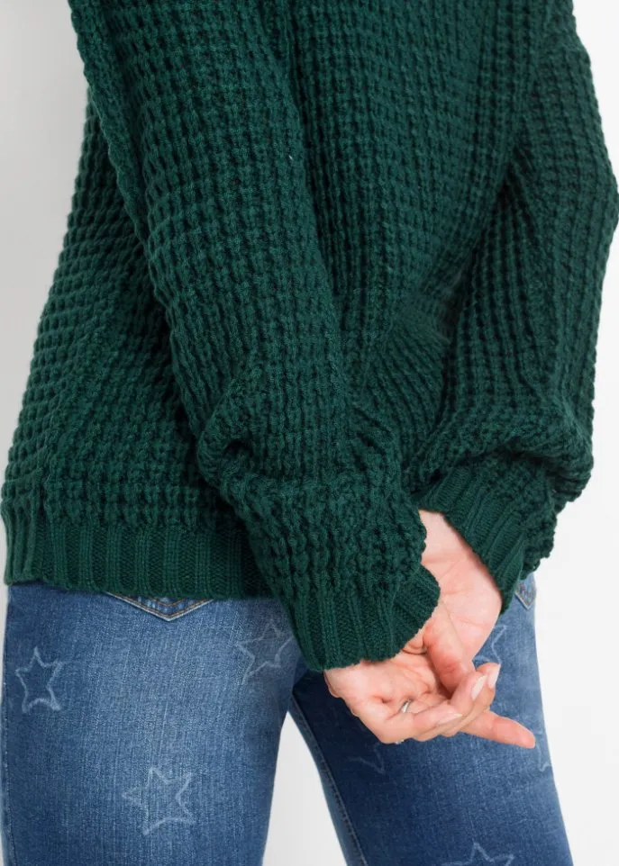 Knitted sweater with a zipper Bodyflirt, green