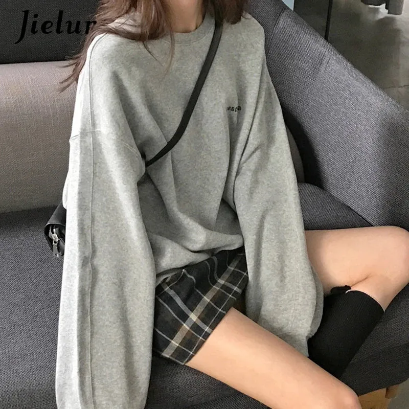 Kpop Letter Hoody Fashion Korean Thin Chic Women's Sweatshirts Cool Navy Blue Gray Hoodies for Women M-XXL