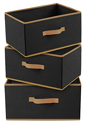 Kuber Industries Storage Box|Toy Box Storage For Kids|Foldable Storage Box|Storage Box For Clothes|Pack of 3 (Black, Non-woven)