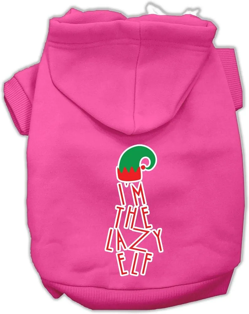 Lazy Elf Screen Print Pet Hoodie Bright Pink Sm (10)