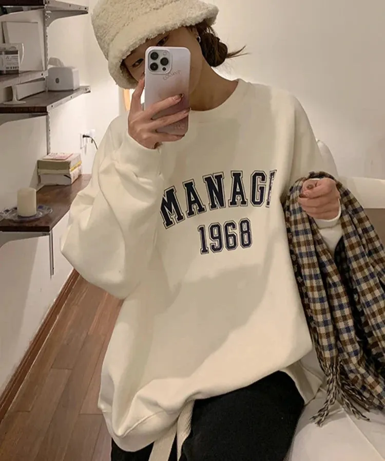 Loose O-neck Korean Hoodies Women Sweatshirt Street Casual Top Female Letter Pink Apricot Yellow Pullover High Quality