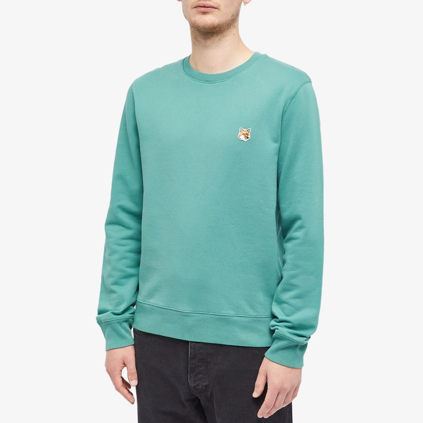 Maison Kitsune Fox Head Patch Regular Crew Sweatshirt, gray-green