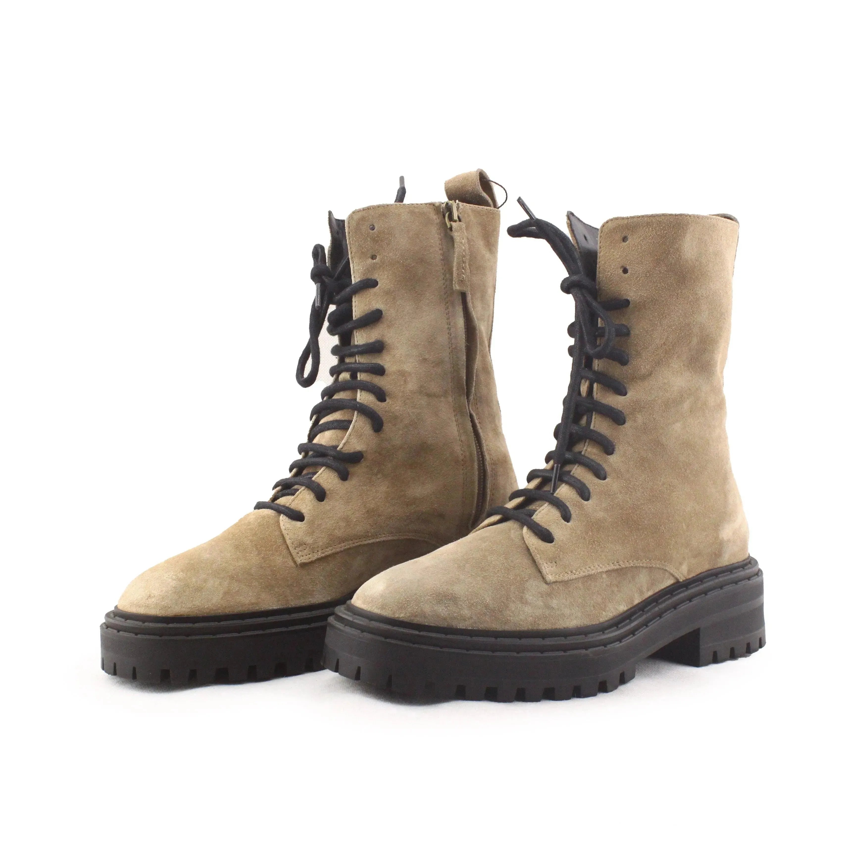 Massimo Dutti Zipper Laces Combat Boots | Suede