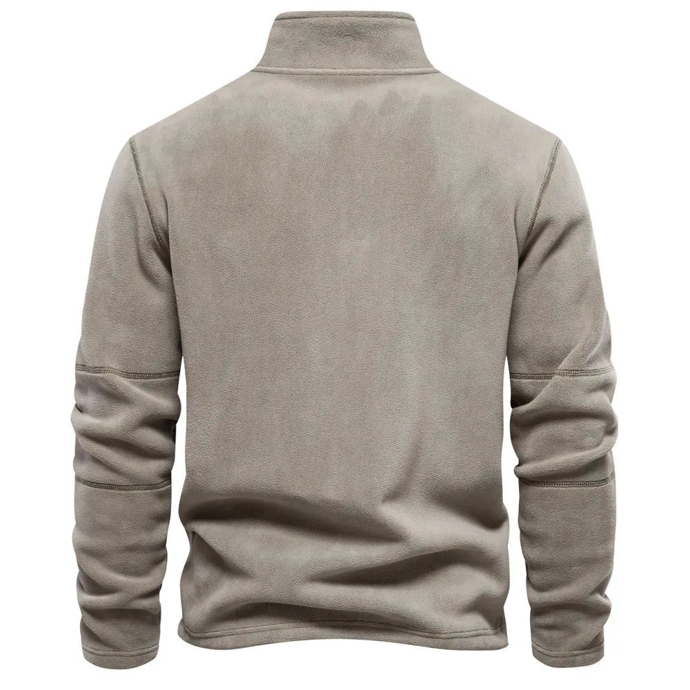 Men's Stand Collar Zip Up Pullover Solid Sweatshirts For Winter Long Sleeve Tops | HD08