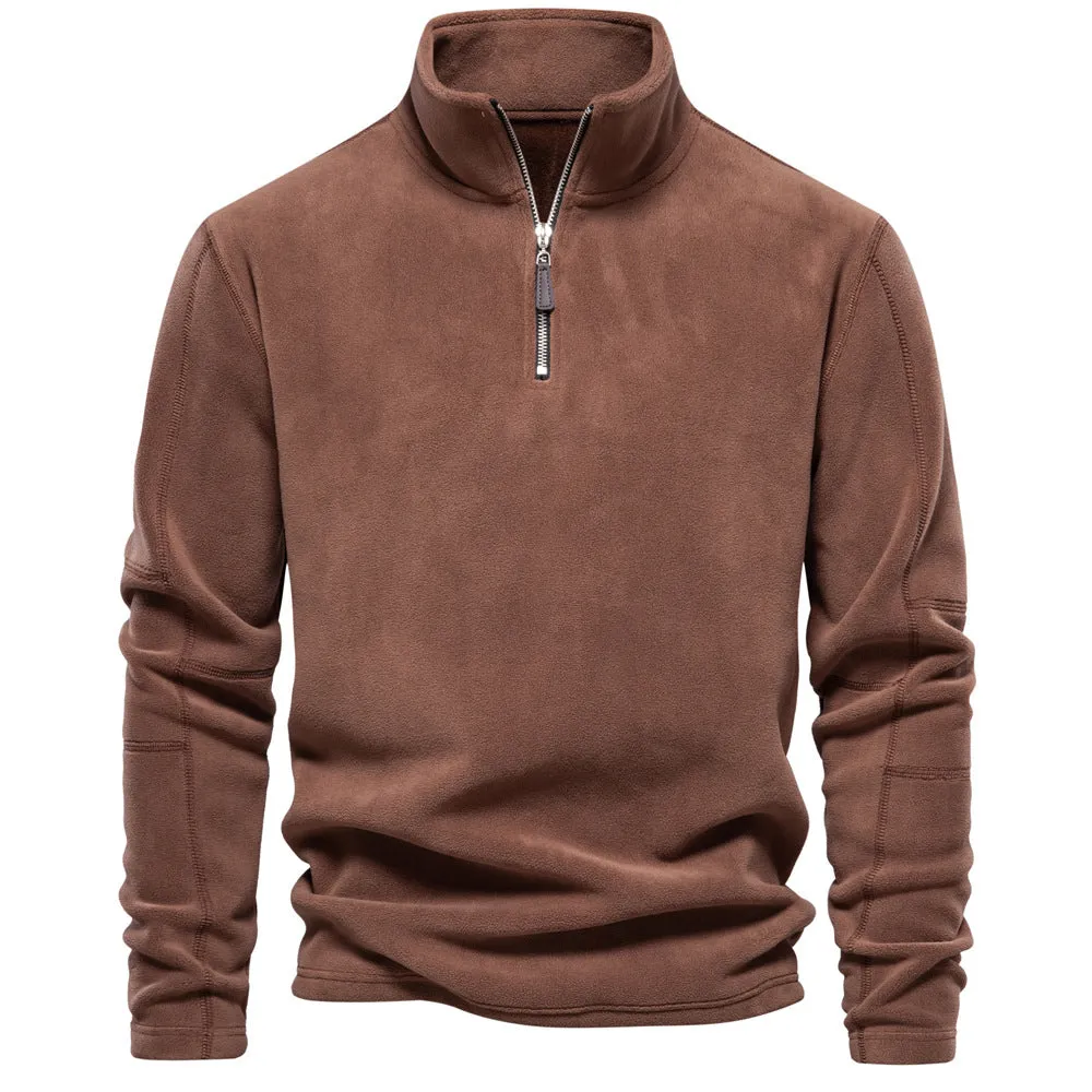 Men's Stand Collar Zip Up Pullover Solid Sweatshirts For Winter Long Sleeve Tops | HD08