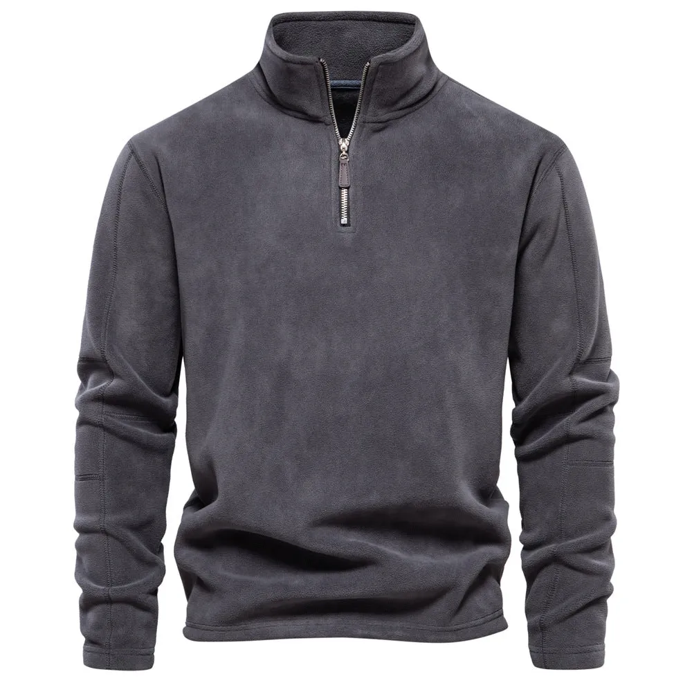 Men's Stand Collar Zip Up Pullover Solid Sweatshirts For Winter Long Sleeve Tops | HD08