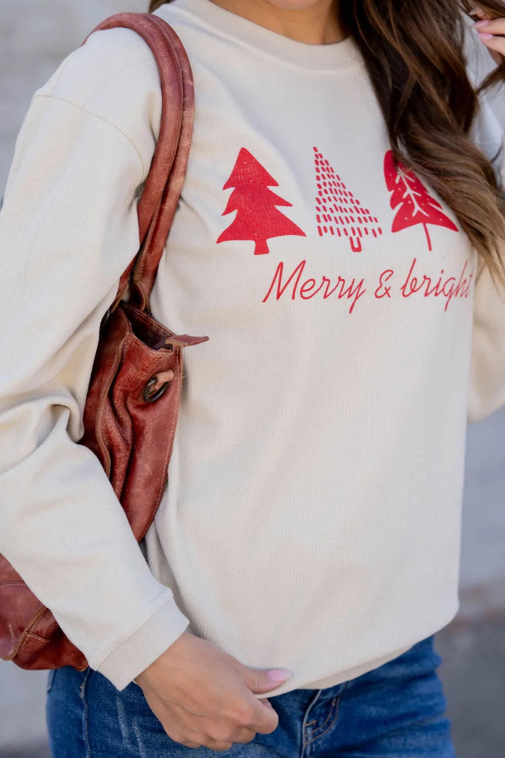 Merry & Bright Trees Ribbed Graphic Crewneck