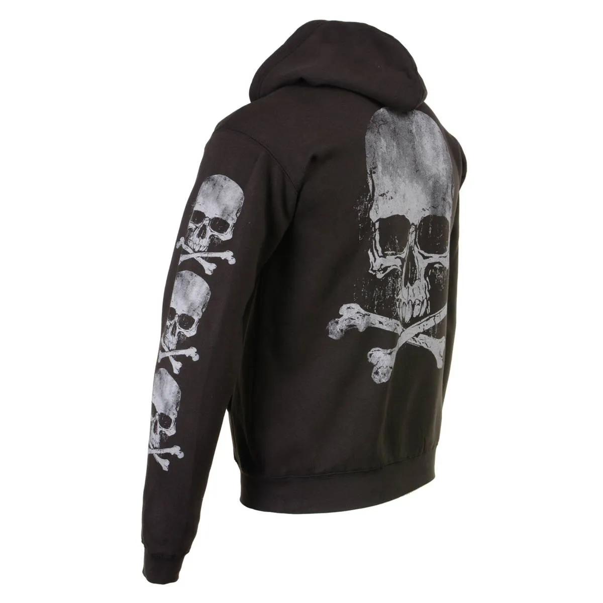 Milwaukee Leather MPMH118003 Men’s ‘Skull and Crossbones’ Black Hoodie with Zipper Closure