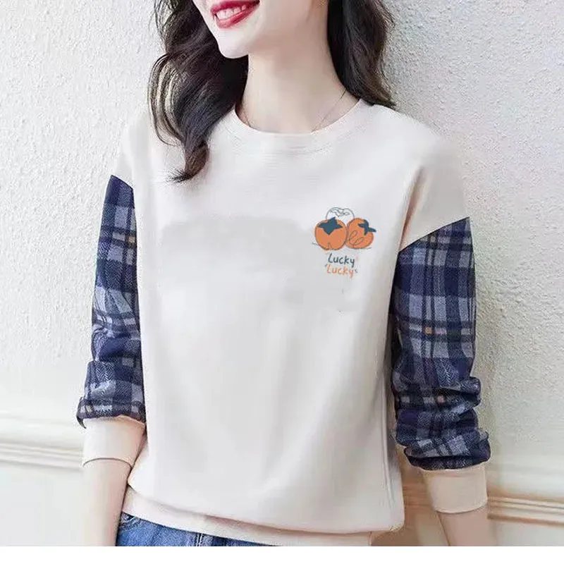 New Spring  Autumn Fashion Trend Letter Printing Round Neck Loose Casual Versatile Simple Style Women's Long Sleeve Sweater