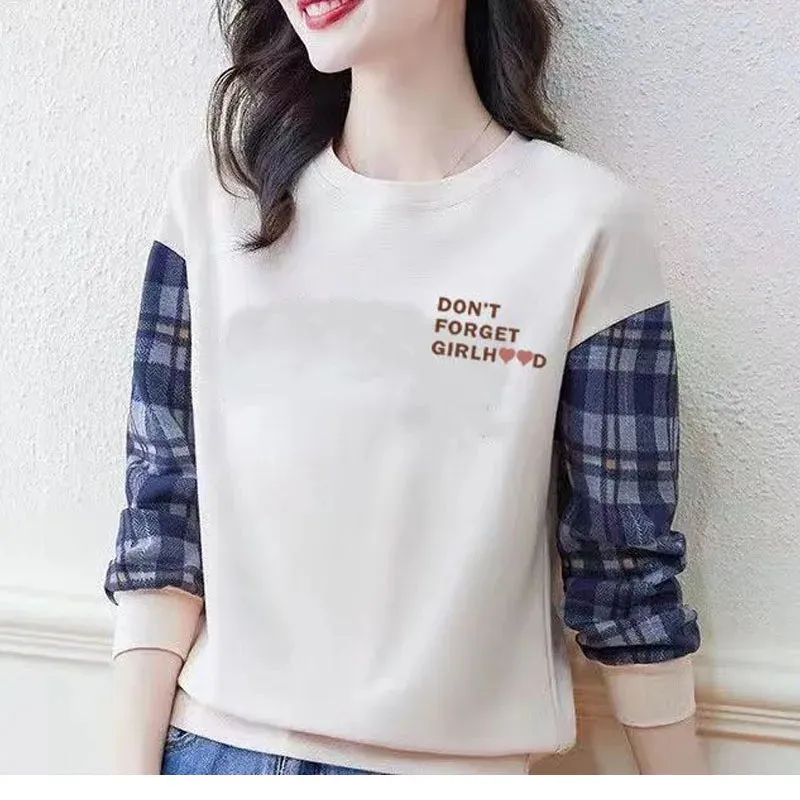 New Spring  Autumn Fashion Trend Letter Printing Round Neck Loose Casual Versatile Simple Style Women's Long Sleeve Sweater