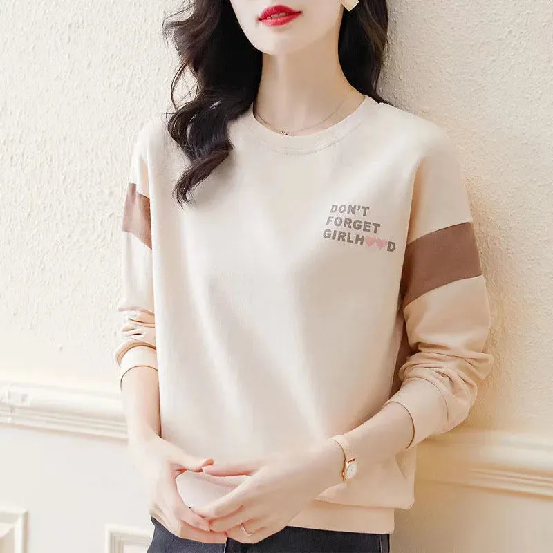 New Spring  Autumn Fashion Trend Letter Printing Round Neck Loose Casual Versatile Simple Style Women's Long Sleeve Sweater