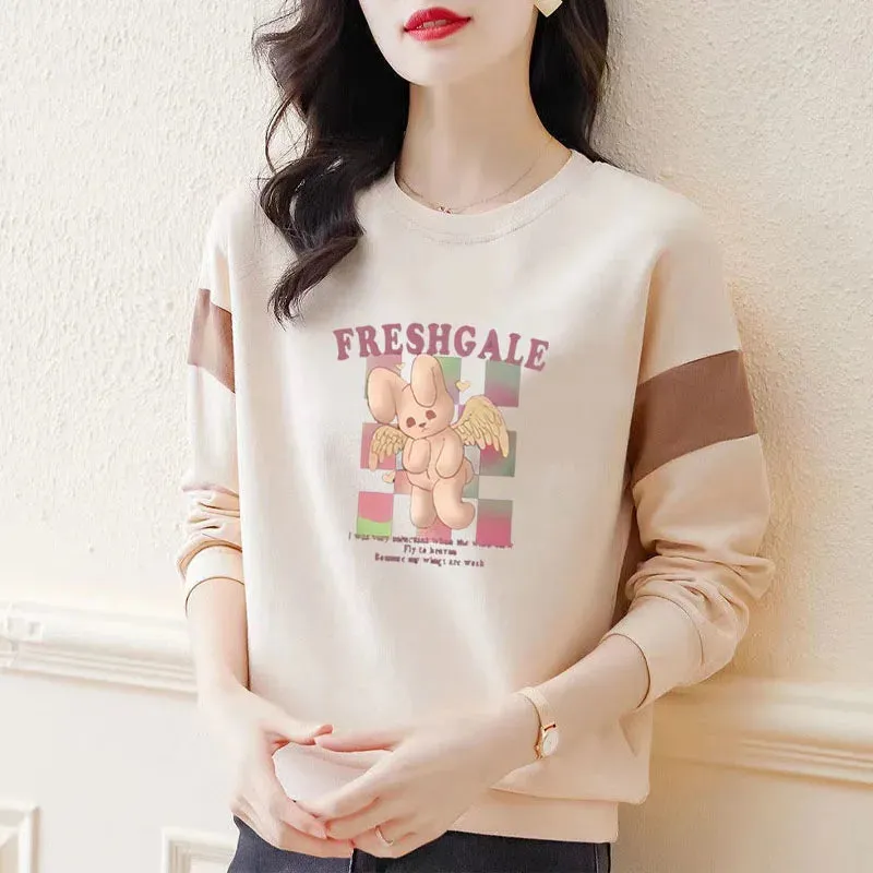 New Spring  Autumn Fashion Trend Letter Printing Round Neck Loose Casual Versatile Simple Style Women's Long Sleeve Sweater